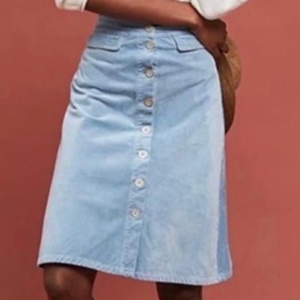 BY ANTHROPOLOGIE | Sky Blue Corduroy‎ Button Front Skirt A-line Pockets | Size 6